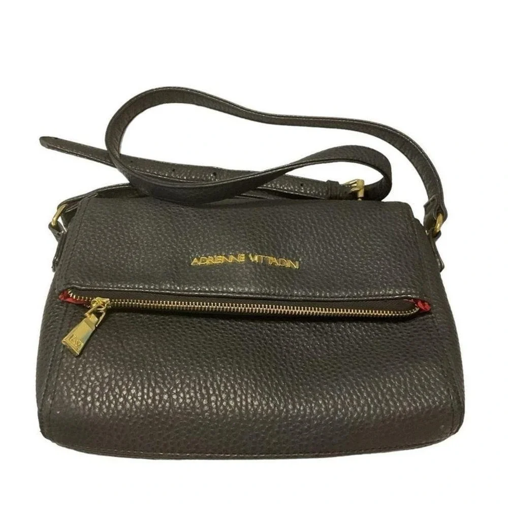 Adrienne Vittadini black‎ Pebble leather Zippered Crossbody